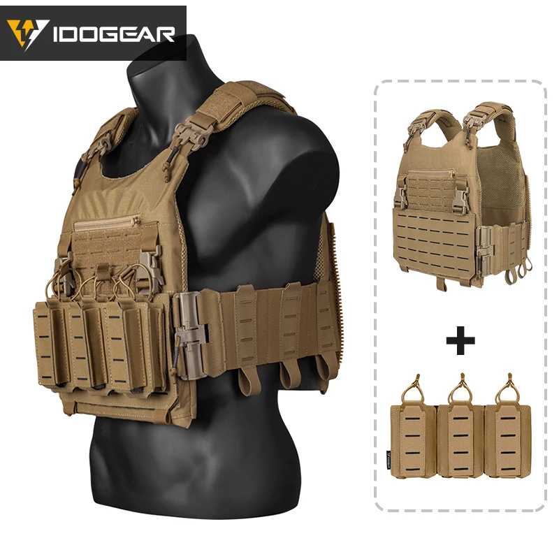 

IDOGEAR LSR Tactical Vest with 556 9mm Triple Magazine Pouch Quick Release Buckle Wargame Gear 3318&3570