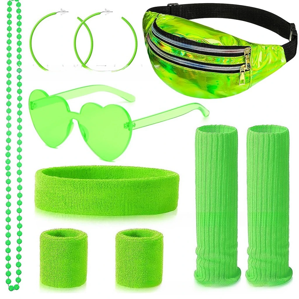 

Halloween Christmas 1980s Neon Party Necklace Sports Headband Leg Cover Fanny Pack Set Wholesale