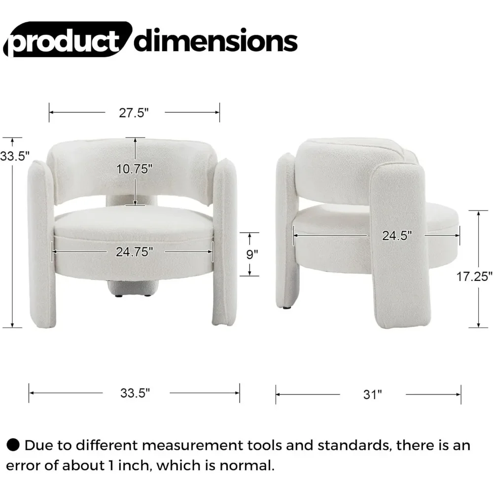 Mid Century Modern Sherpa Barrel Accent Chairs Set of 2 Clearance, Comfy Round Upholstered Armchairs with Open Back