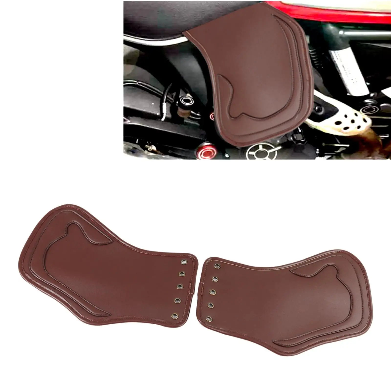 Brown Motorcycle Engine Heat Pad Faux Leather Insulation Barrier Contoured Design for Leg Comfort on Touring