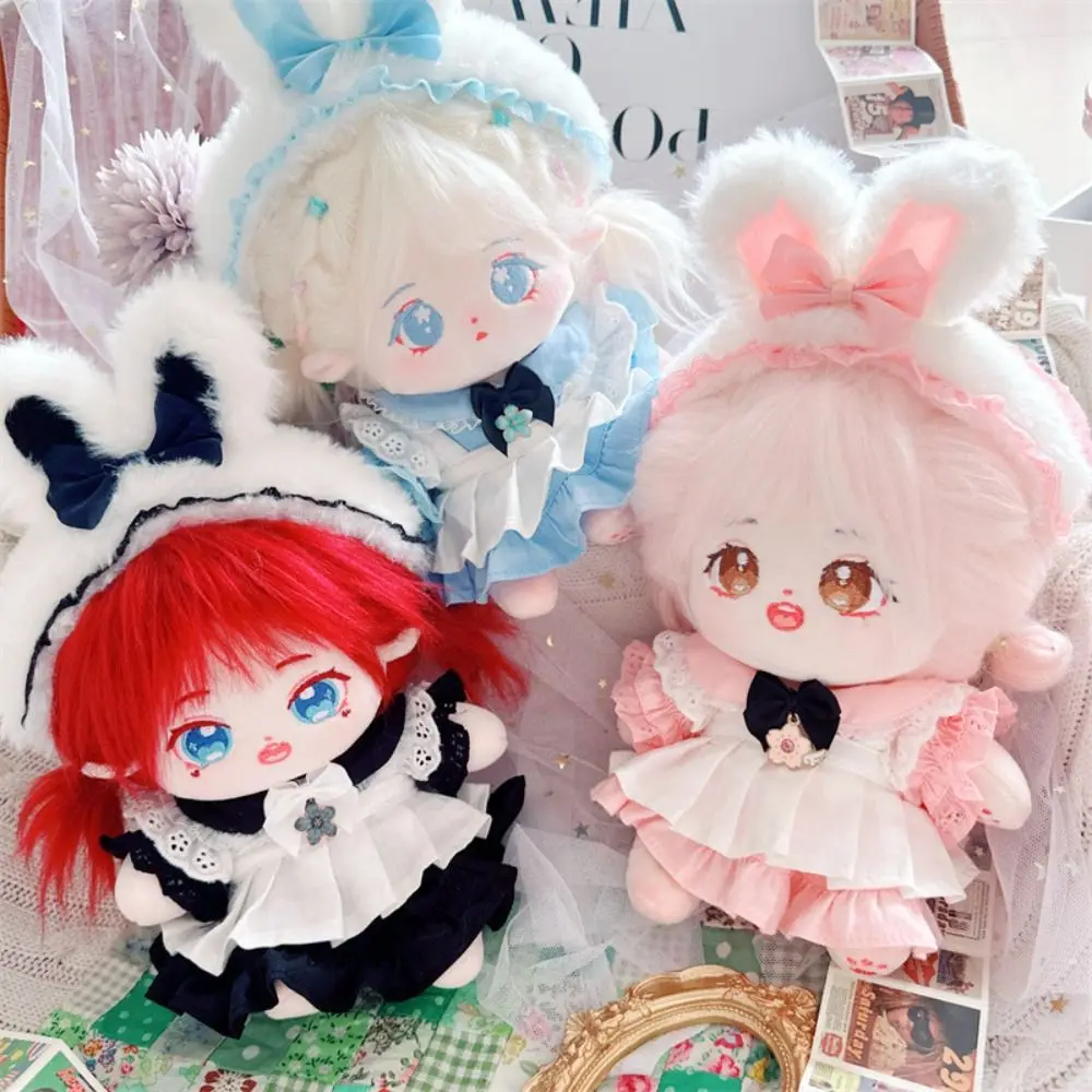 1Set Handmade 10/20cm Doll Clothes Maid Dress Headband Apron Kpop Plush Dolls Outfit Toys Baby Doll\'s Accessories Cos Suit