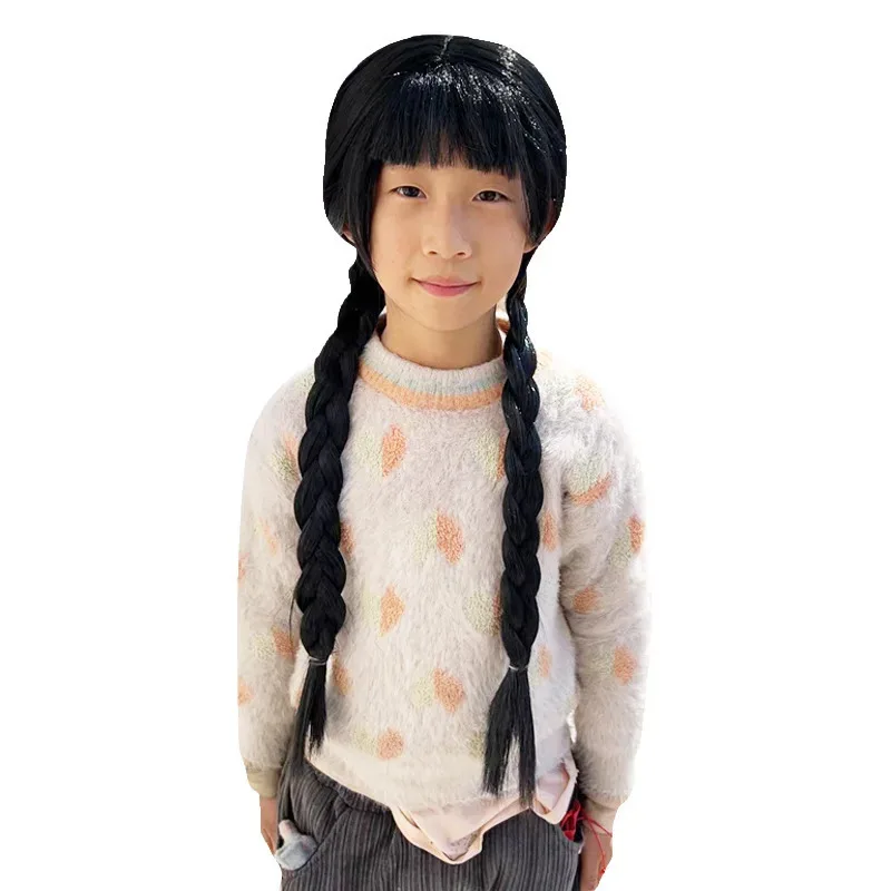 

2025 12 Addams Family Animated Double Ponytail Dough-Twist Style Plaits Cos Anime Wig Cosplay