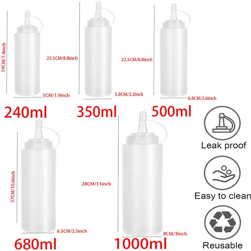 Large Squeeze Condiment Bottles With Nozzles Ketchup Mustard Salad BBQ Sauces Dispenser Squeeze Sauce Bottle Kitchen Gadget