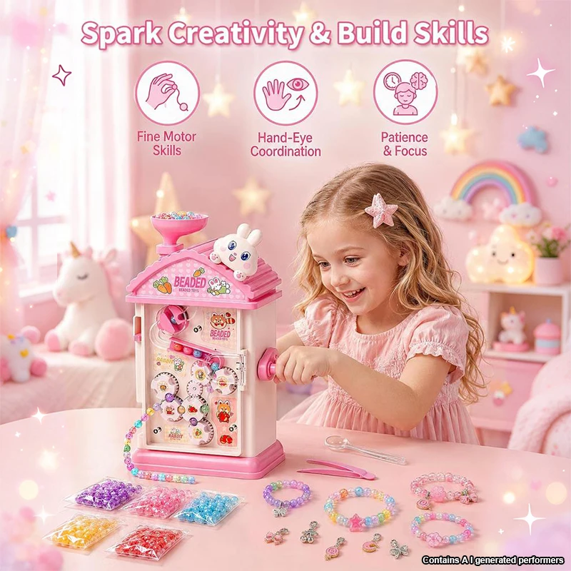 Children's Beads Bracelet Maker Machine Hand-Crank Diy Jewelry Bracelet Necklace Making Kit Girl Handmade Craft Toy Holiday Gift