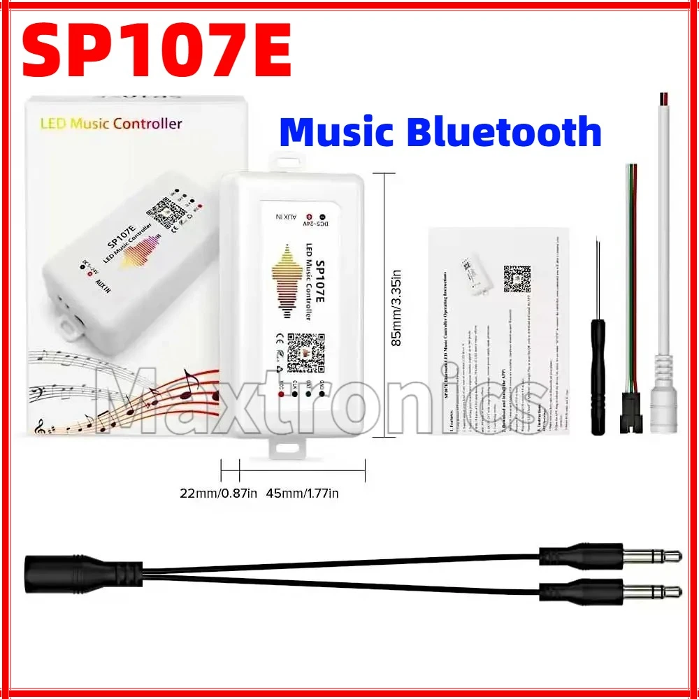 Contrôleur LED SP107E Music compatible Bluetooth par application téléphonique DC5-24V avec SPI sans fil polychrome pour bande lumineuse LED WS2812B