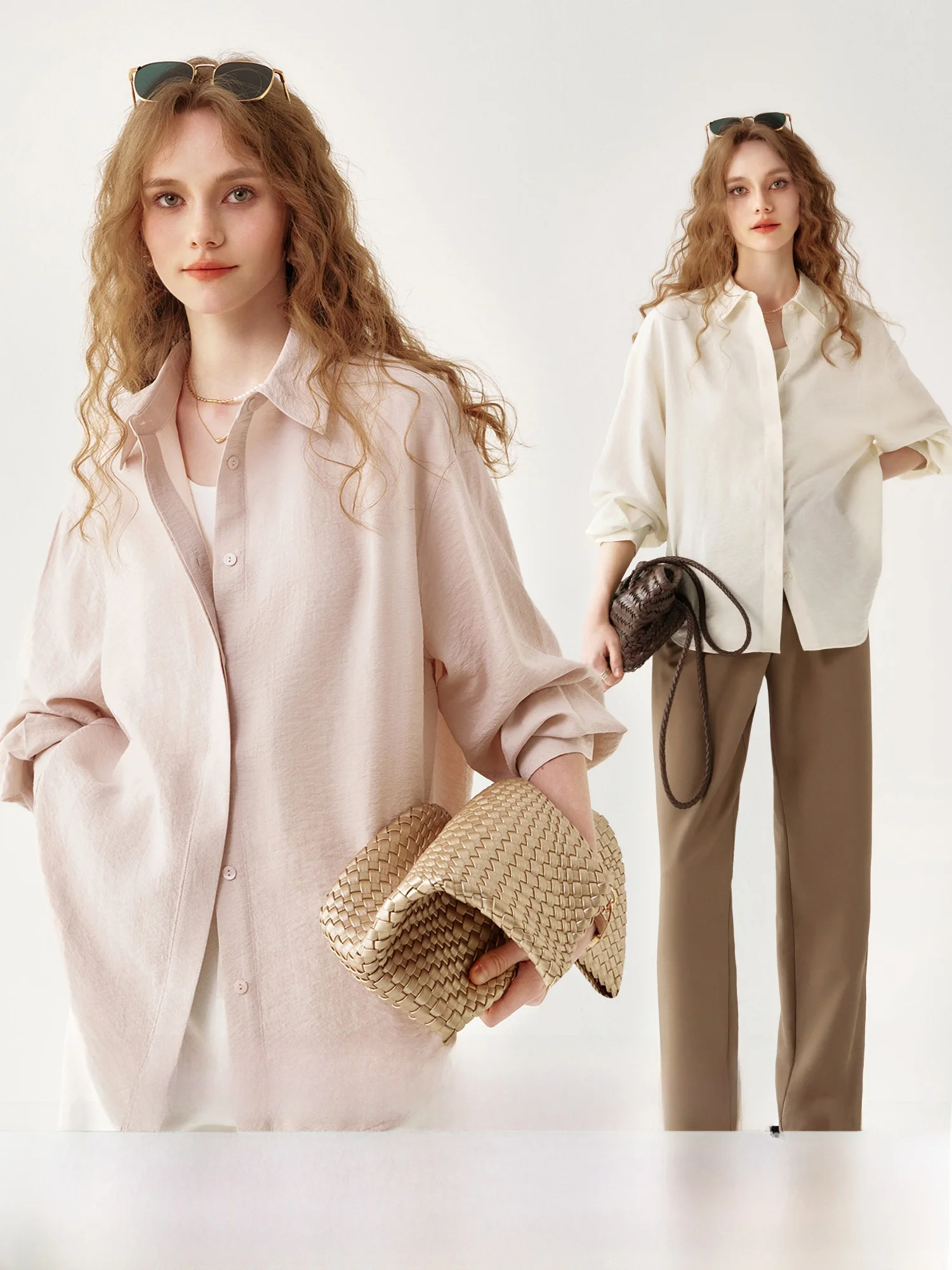 

Женская блузка из нейлонового волокна Waed Silk, 28 момме, с эффектом устранения складок, воротник-стойка, длинный рукав, однотонная, для повседневной носки