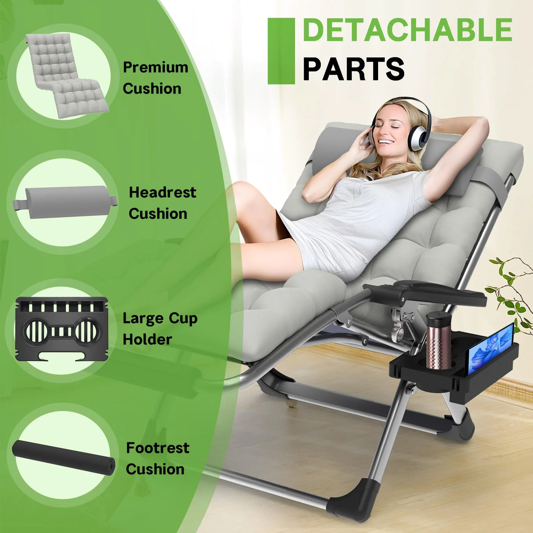 Oversized Zero Gravity Chair, 28In XXL 500LBS with Cushion Anti Gravity Recliner Lounge Chair with Aluminum Alloy Lock & Footrest, 90-170° Adjustable, for Lawn Patio Indoor Outdoor