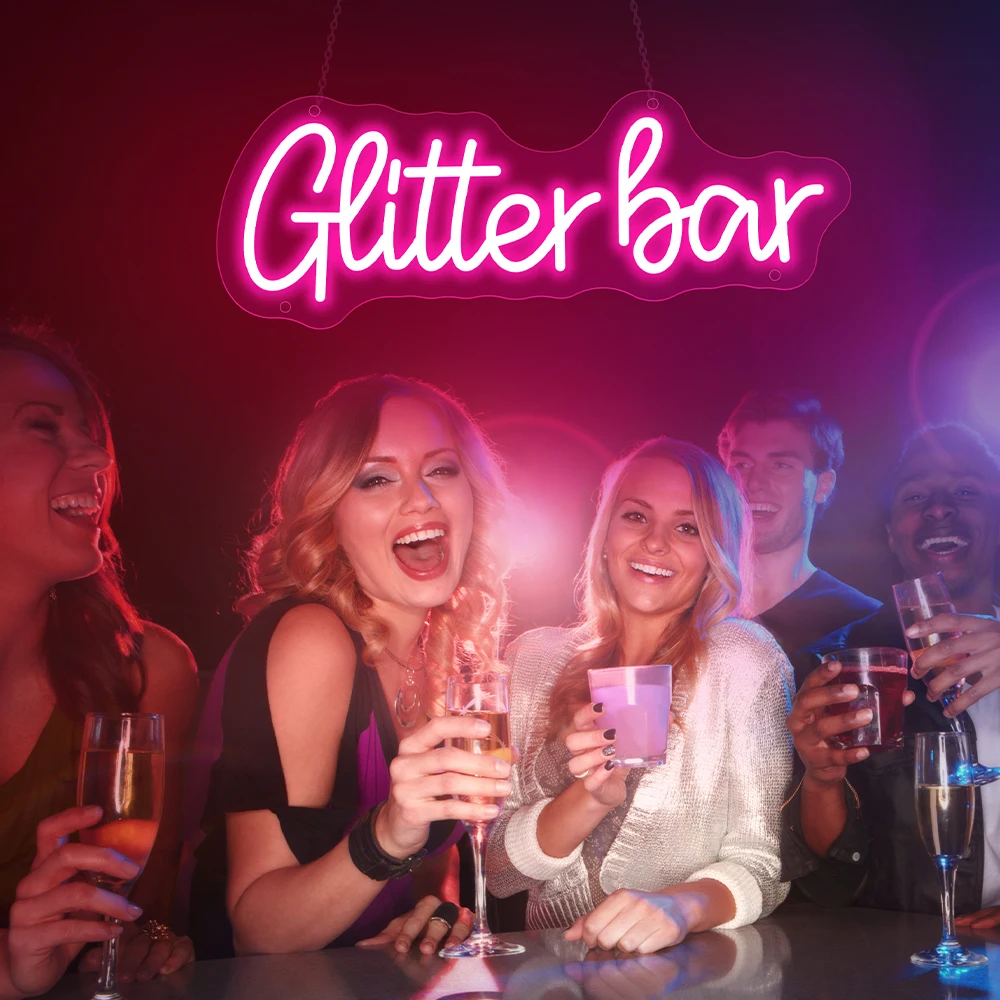 Glitter Bar Neon Led Sign Night Club Bar Party Room Wall Decor LED Neon Lights Bedroom Decoration Flash Bar Club Salon Neon Sign