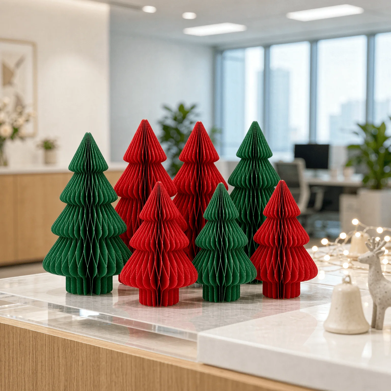 10cm Honeycomb Paper Christmas Tree Foldable 3D Cardboard Tabletop Decoration Red Dark Green Xmas Tree Ornament Holiday TMZ
