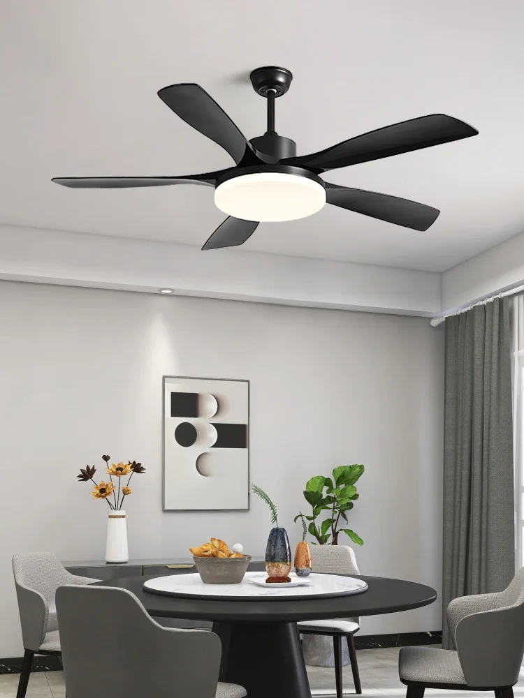 Large wind-powered black ceiling fan for dining room, living room, household use, electric fan, ceiling fan light
