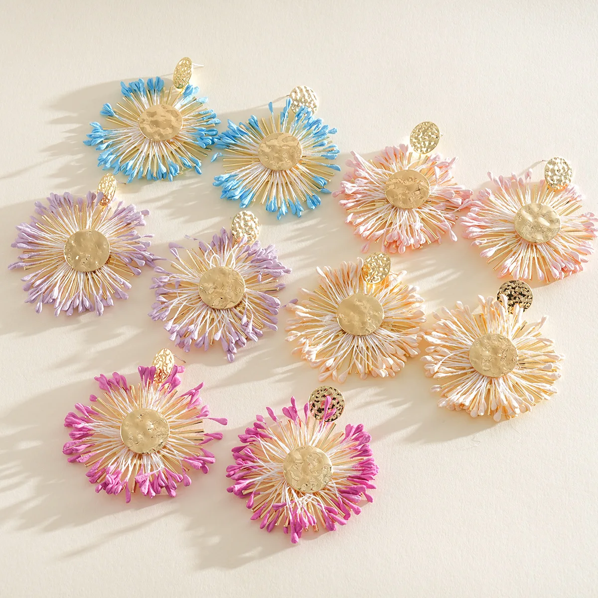 Fashion Colorful Sun Flower Raffia Bead Earrings For Women Handmade Bohemian Rattan Knit Earrings Summer Party Jewelry Gifts