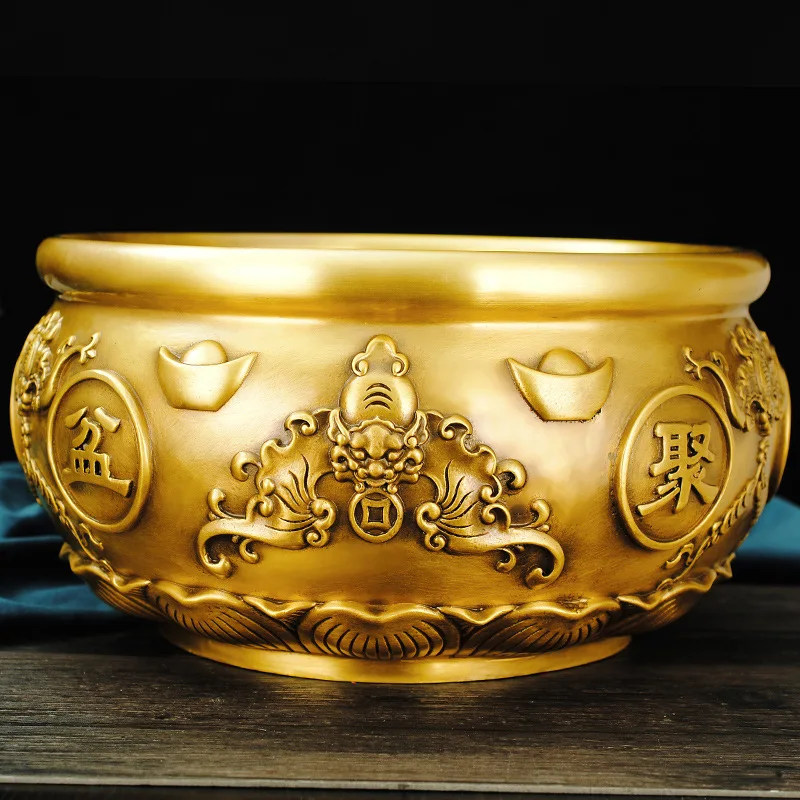 Copper Cornucopia Decoration Pure Copper Thickened Wufu Cornucopia Copper Golden Bowl Living Room Office Home Desktop Decoration