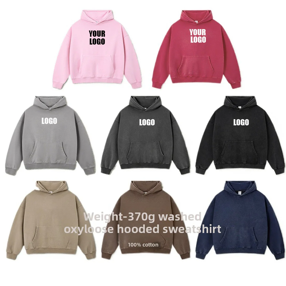 Pers LOGO custom men's clothing American street retro 370G heavy 100% cotton fried snowflake boxy loose shoulder hooded sweater