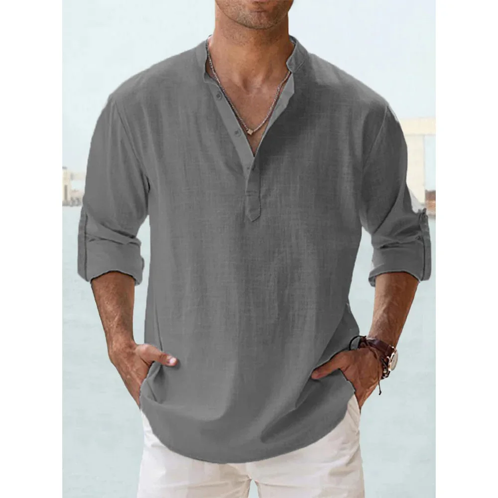 King Billion Men's Cotton Linen Henley Shirt Short Sleeve 3