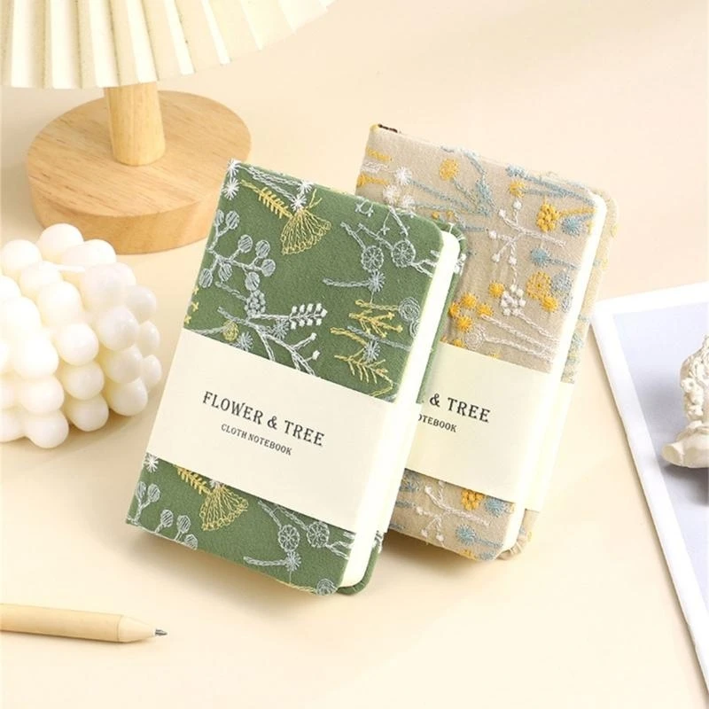 Embroidered Hardcover Notebook 256 Pages Wide Lined Small Journal Notebook for Student Women Men Note Taking Journaling