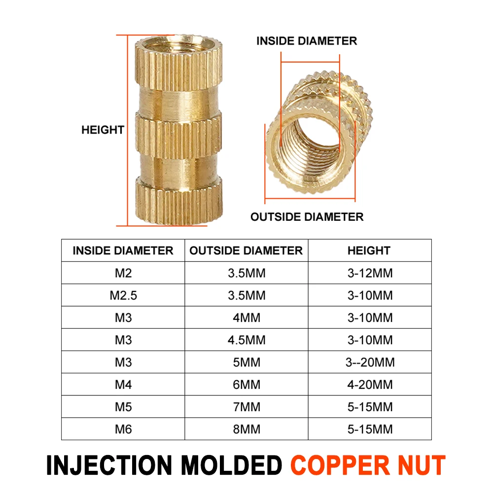 250pcs M3 Insert Nuts Knurled Hot Melt Brass Inset Nuts Heating Molding Copper Thread Inserts Nutsert for 3D Printing Part