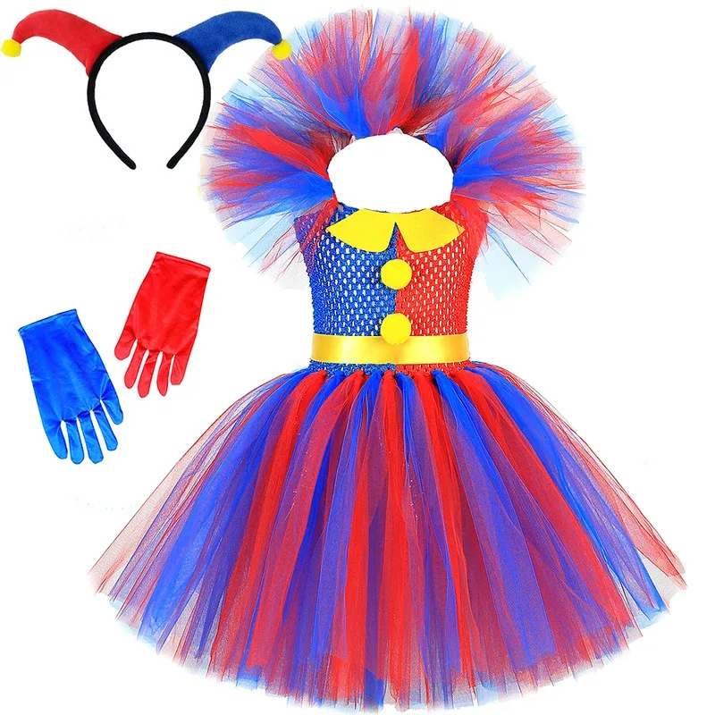 Сине-красный клоун Pomni, костюмы для девочек, карнавальная пачка на Хэллоуин, наряд для детей, удивительная цифровая цирковая нарядная одежда