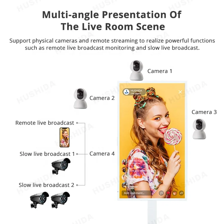 32 Inch 1080P HD  Mobile Touch Screen Live Streaming Equipments Screen Advertising For Livestream Studio