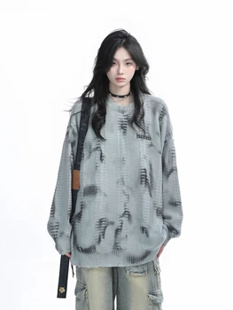 2000s Gothic Print Loose Casual American Vintage Long Sleeve Pullover Sweaters Y2k Korean Fashion O Neck Subculture Jumpers Chic 4