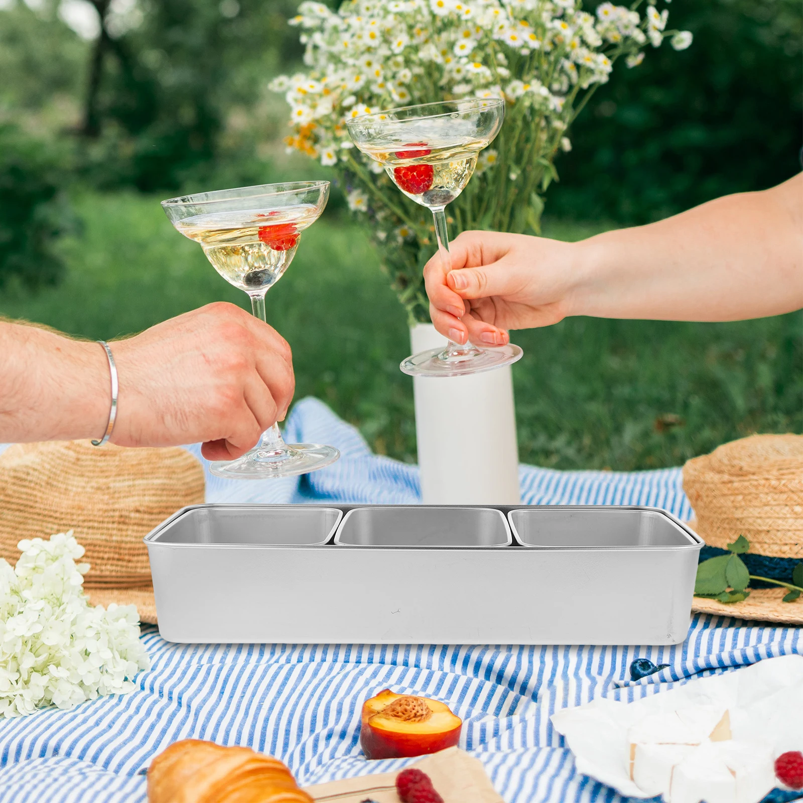 

Portable Stainless Steel Snack Platter Tray Divided Food Storage Container for Picnic Camping Travel Compartment Tray Fruit