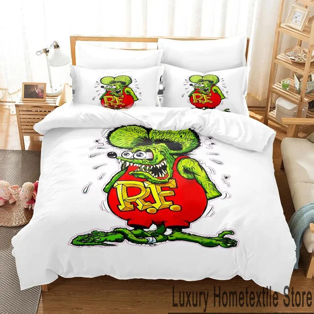 3D Print Cartoon Rat Fink Bedding Set Duvet Cover Bed Set Quilt Cover Pillowcase Comforter king Queen Size Boys Adult Bedding