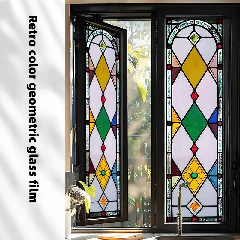 

European Vintage Window Stained Glass Film Anti-peeping, Anti-light Electrostatic Scrub Window Sticker Stained Glass Decorative