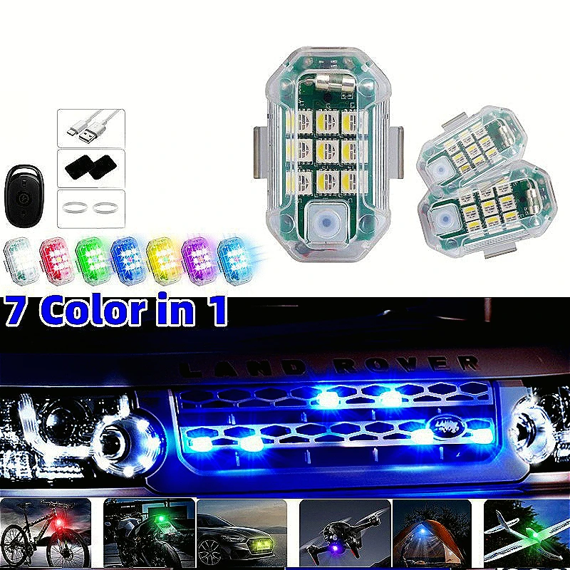 7 IN 1 LED Strobe Warning Light for Car Motorcycle Drone Wireless Remote Bright Flash Indicator Night Safety Universal Fit