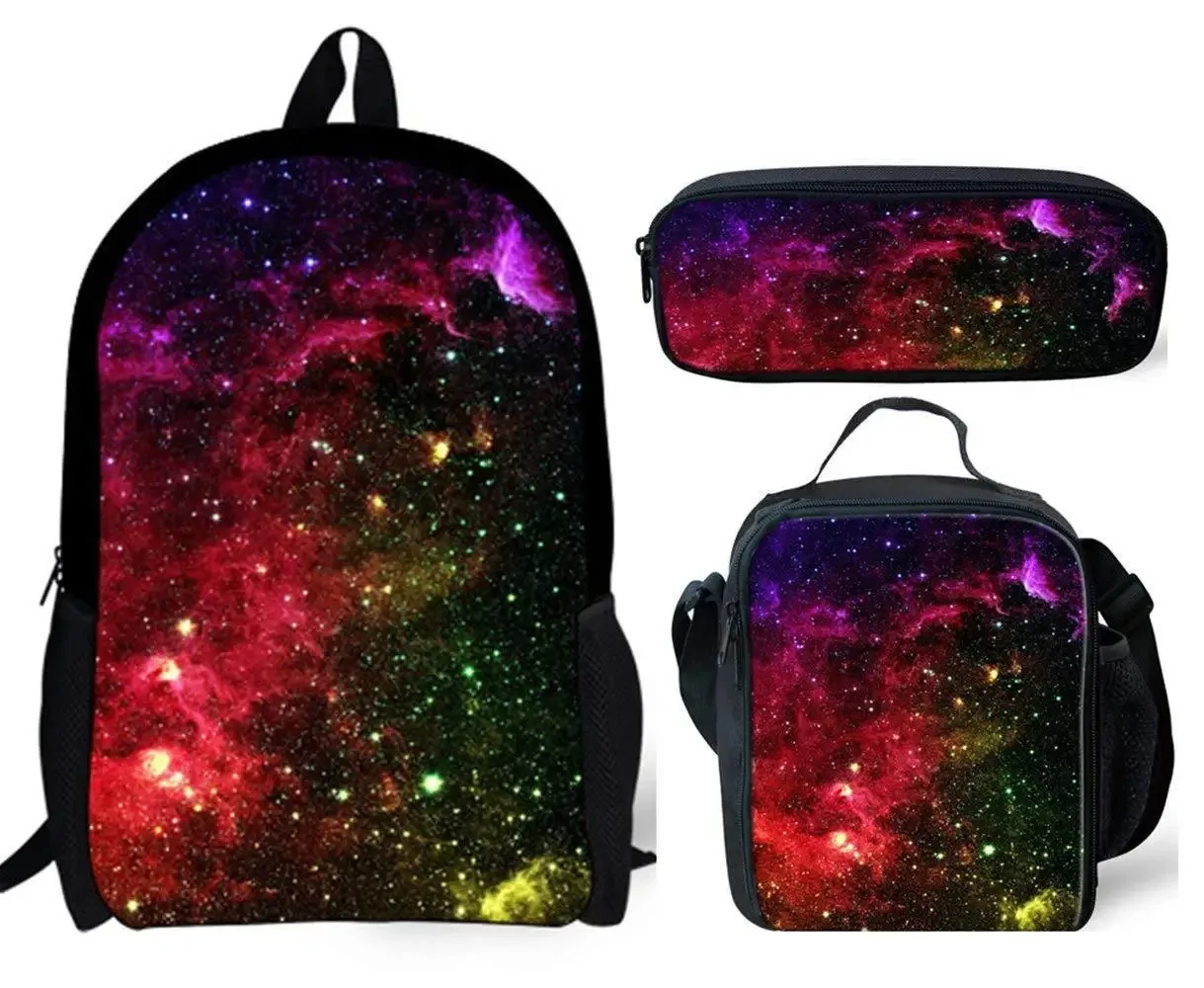 Starry Sky 3D Print Student School Bags, mochila para laptop, mochila, lancheira, estojo de lápis, Harajuku, novo, 3pcs por