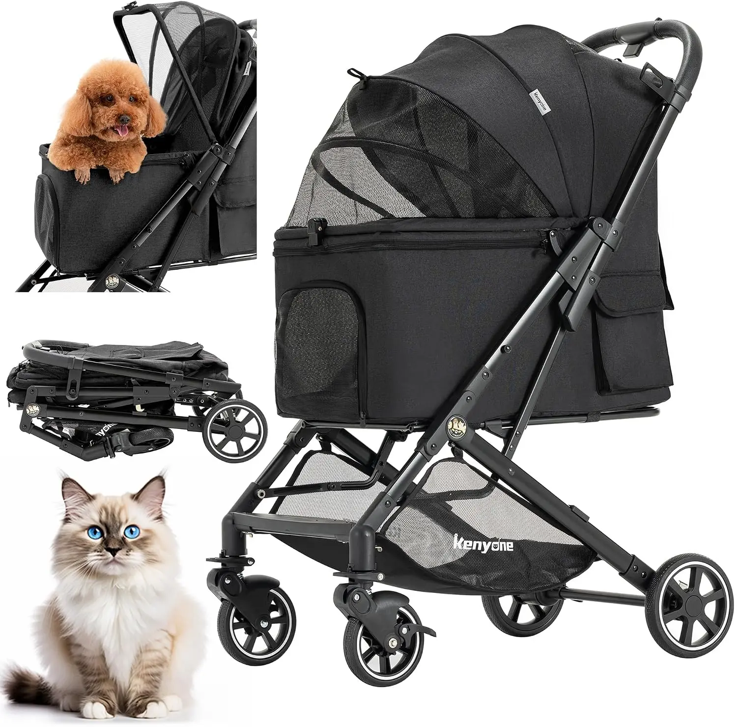 Medium Dog Stroller, Pet Stroller for Medium Dogs Up to 55lbs, Lightweight Aluminum Frame, One Click Folding, Large Cat Stroller