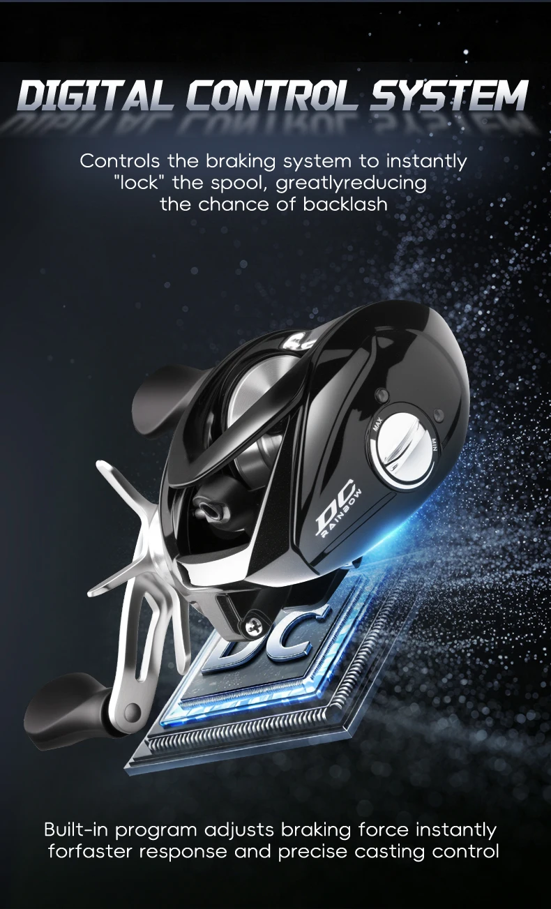 BILLINGS Baitcasting Reel DC Brake System 6KG Max Drag 167G Lightweight Baitcaster Fishing Reels 7.2:1 Gear Ratio 4+1BB Freshwater Casting Reel