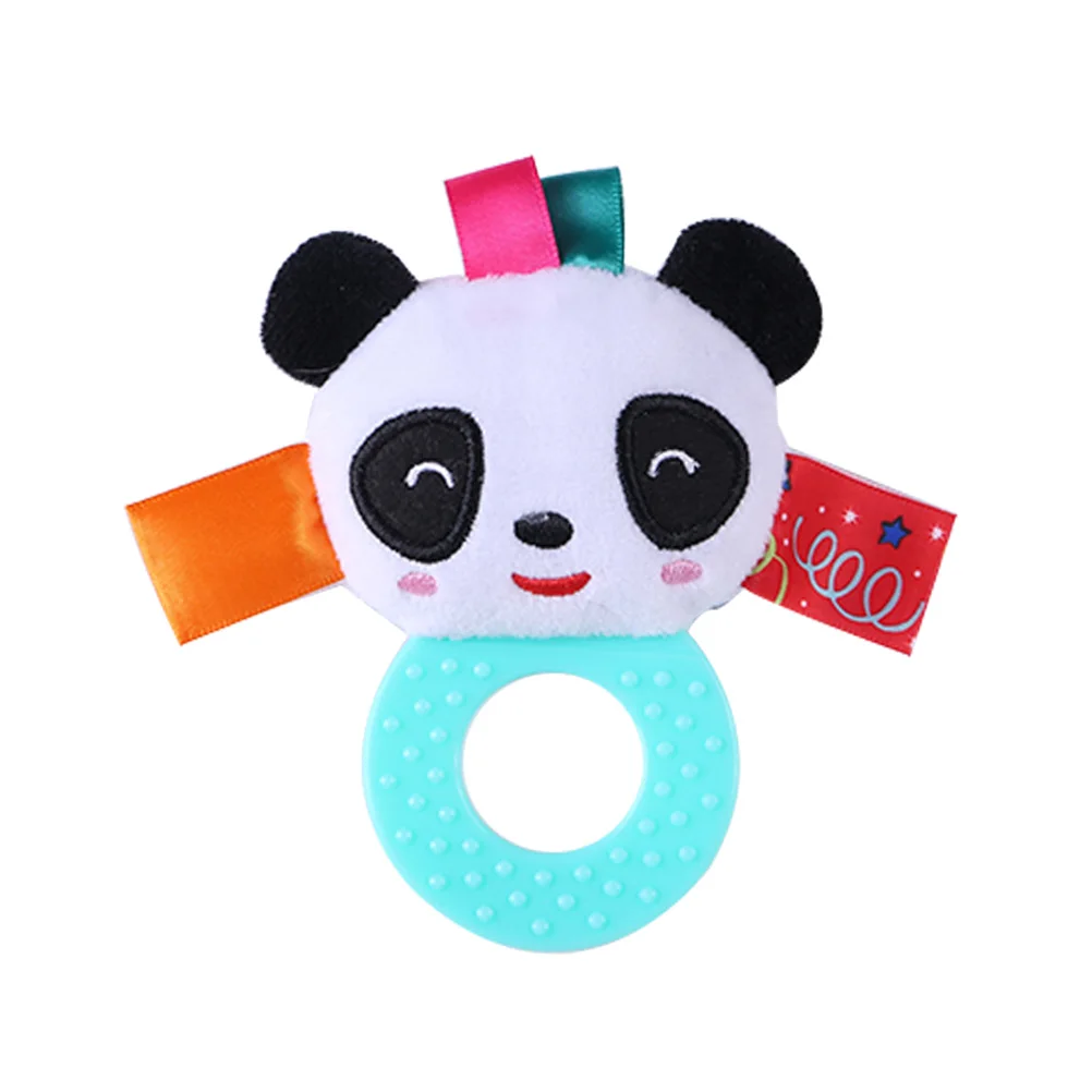 

Soft Baby Ring Teether Hand Stick Cartoon Animal for Newborns 0-6 Months High Contrast Colors Developmental for Baby