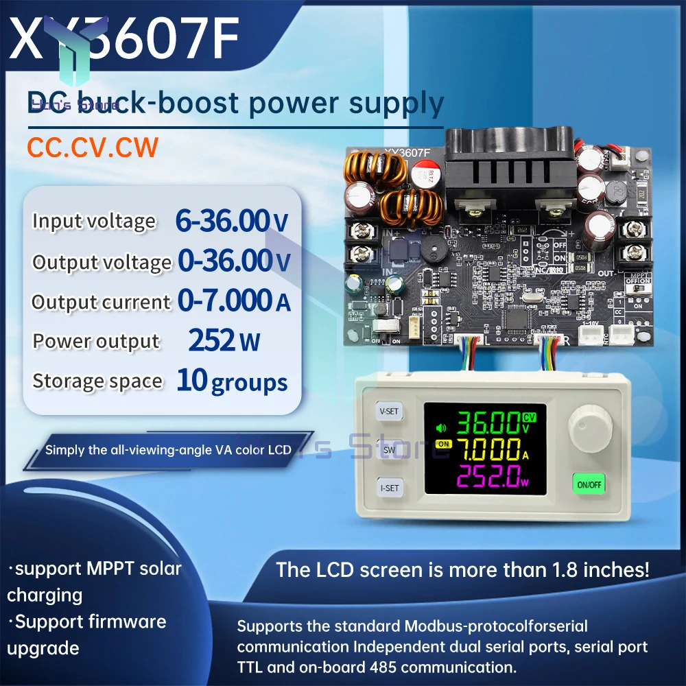 XY3607F Buck-Boost Converter DC6-36V to 0-36V 252W CC CV Step-Down Module LCD Adjustable Regulated Stabilized Voltage Power