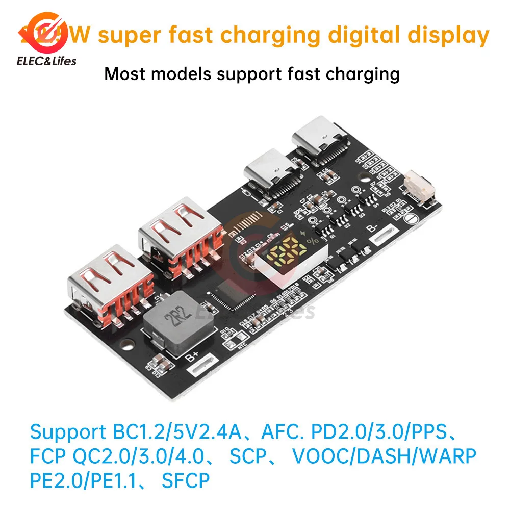 22.5W Quick Charging Mobile Power Module 4 Port Type-C USB Mobile Power Bank Circuit Board Protection Diy Motherboard QC4 PD3.0