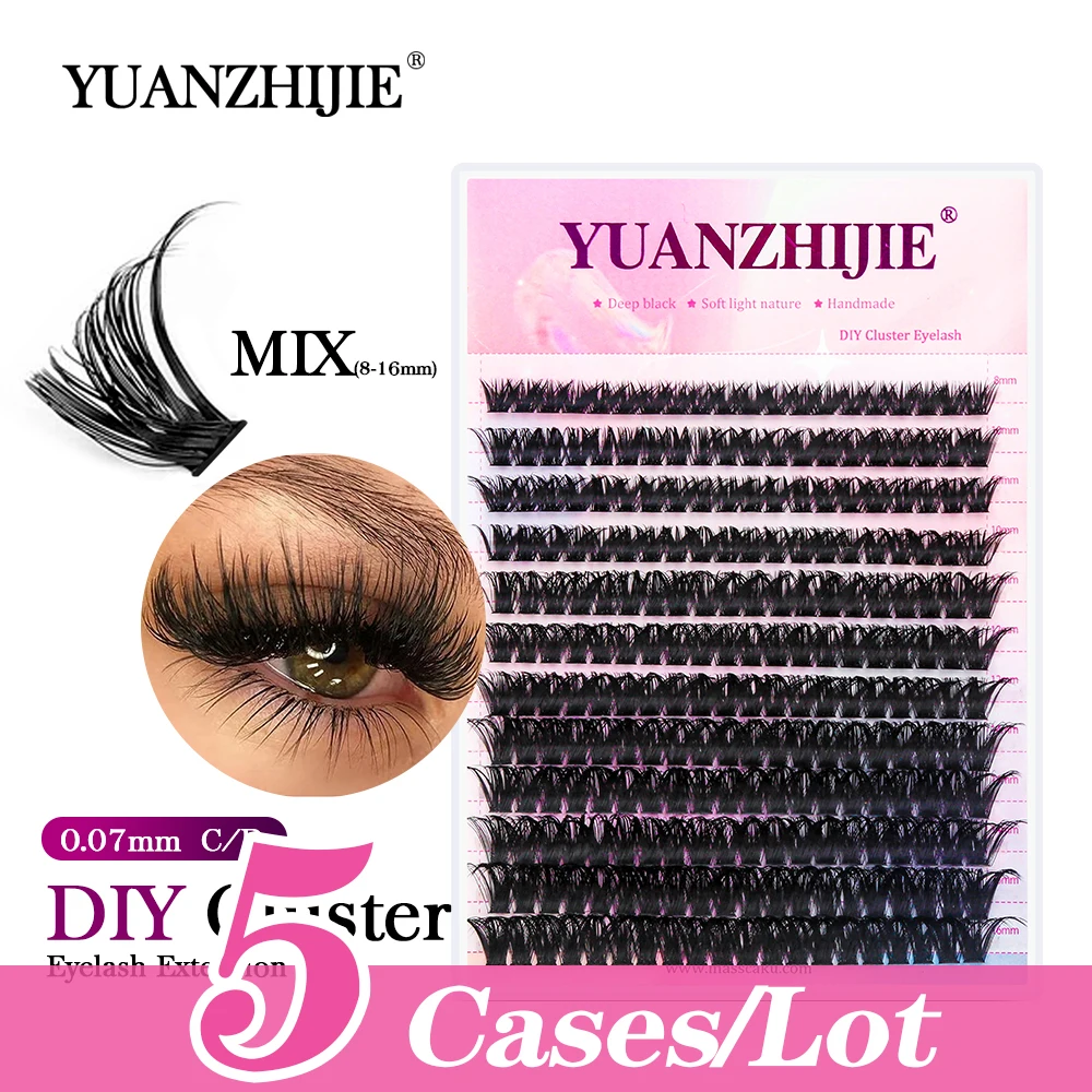 

YUANZHIJIE 5Cases/Lot 144PCS DIY Clusters Eyelash Extension Dovetail Segmented Lashes Premade Individual Self-Adhesive Eyelashes