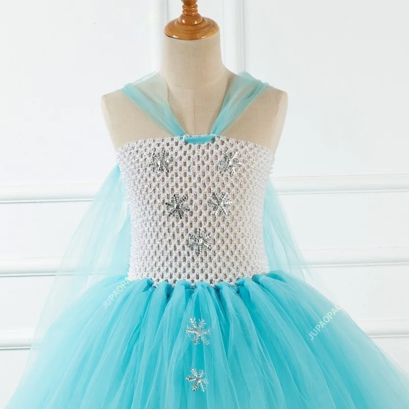 New Blue Princess Dress for Girls Snow Queen Tutu Dress Up Costumes for Kids Girl New Year Clothes Snowflake Christmas Outfits