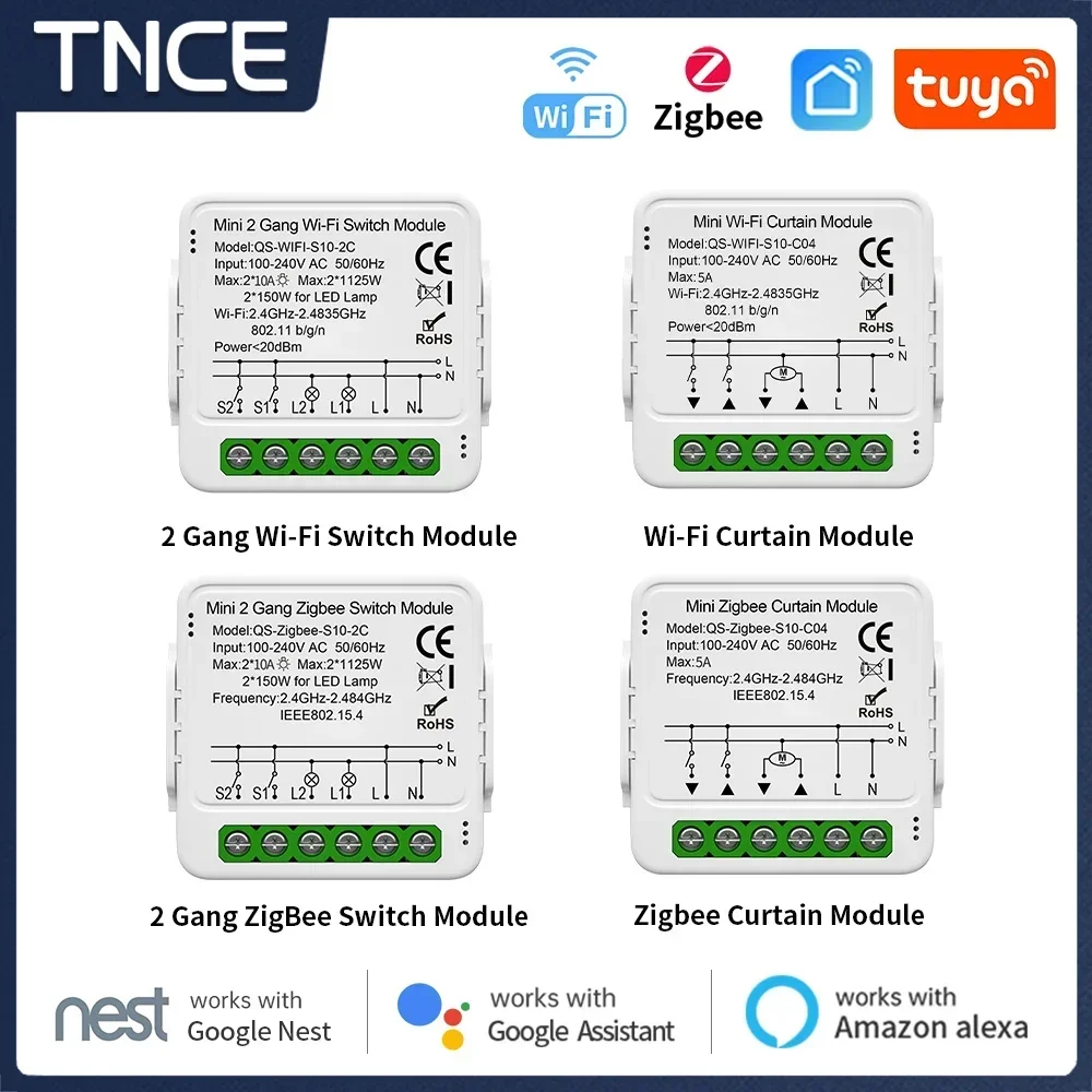 TNCE Tuya Wifi Zigbee Curtain Lamp  Dimmer Switch Shutter Breaker DIY MINI Module 2-way Controller,Works with Alexa Google Home