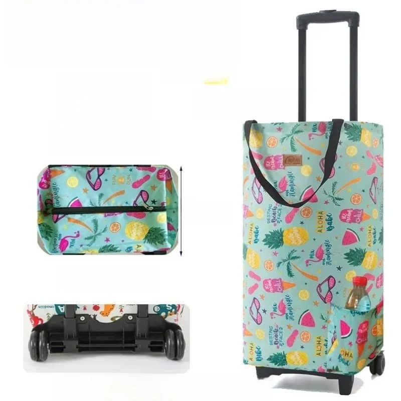 four-wheel-hand-pulled-shopping-cart-large-capacity-stainless-steel-foldable-portable-grocery-buying-car-home-convenient-trailer