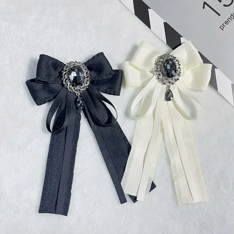 

Women's Rhinestones Bow Tie Brooch Handmade Ribbon Collar Flowers Korean Sweet College Style Uniform Shirt Bowtie Gift for Girls