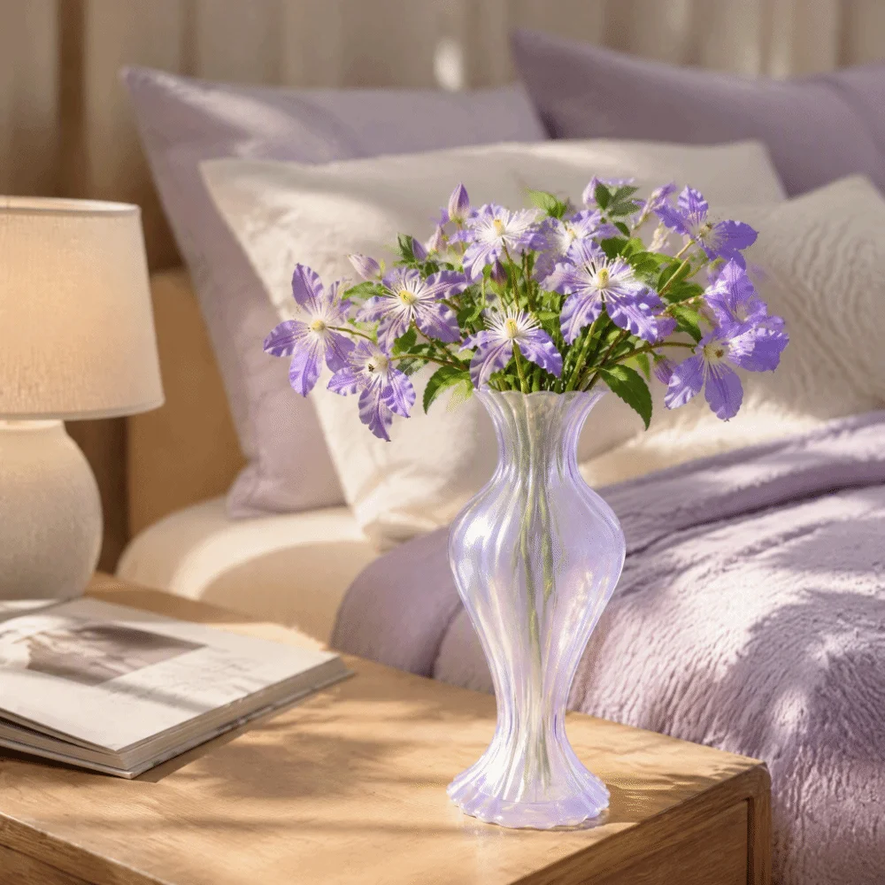 Modern Style Ripple Pattern 3D Printed Flower Vases Vintage Style Plastic Decorative Vase Flower Plant Pot Office Desk