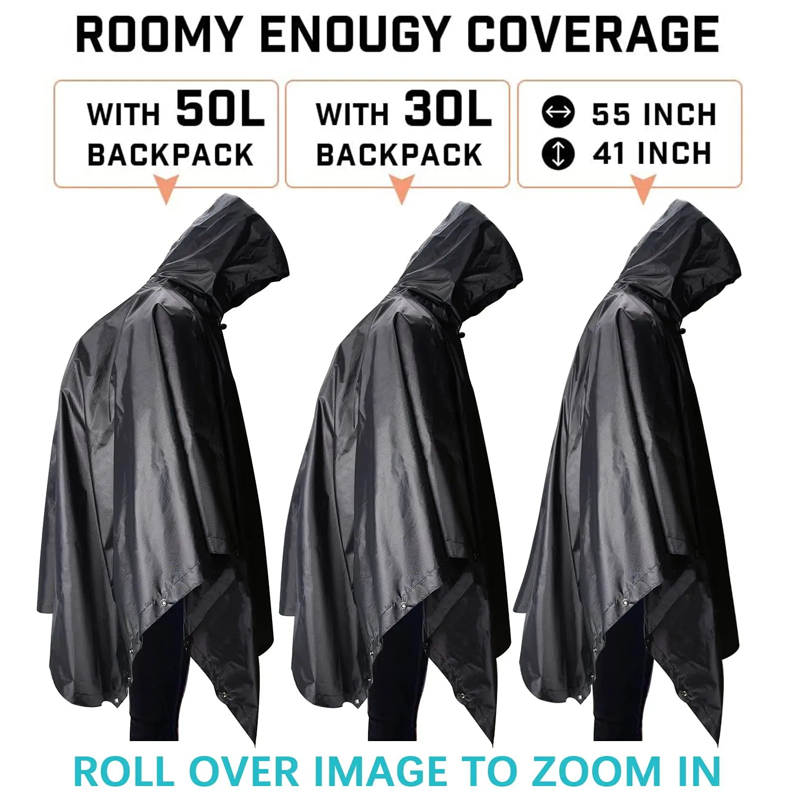 Black Fishing Raincoat Tactical Rain poncho Adults for Hunting Portable Storage Folding Motorcycle Protection Waterproof Covers