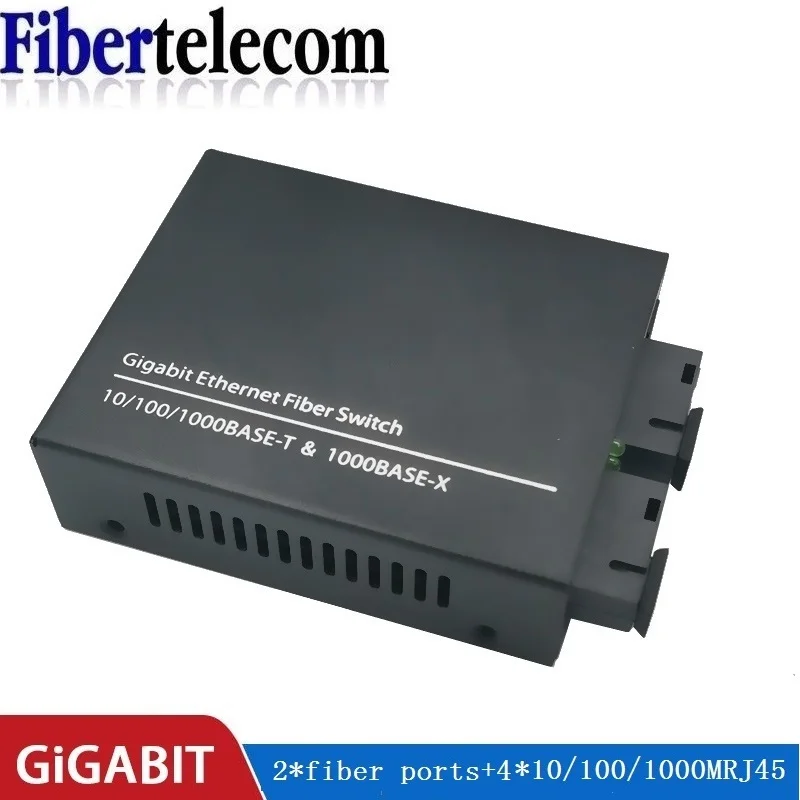 الألياف التبديل 4 RJ45 UTP 2 SC جيجابت الألياف محول الوسائط الضوئية 2SC 4 RJ45 2G4E إيثرنت