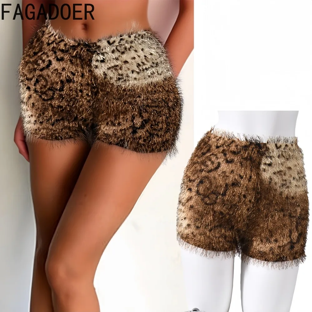 

FAGADOER Sexy Leopard Print Bodycon Shorts for Woman Tassel Patchwork Low-rise Elasticity Shorts Female Streetwear Bottoms 2025