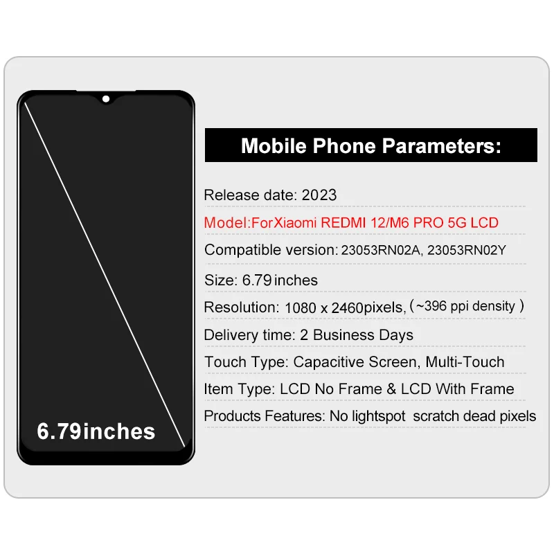 For Xiaomi Redmi 12 LCD 23053RN02A Display Touch Screen For Redmi 12 LCD For Poco M6 Pro 5G Display Digitizer Replacement Parts
