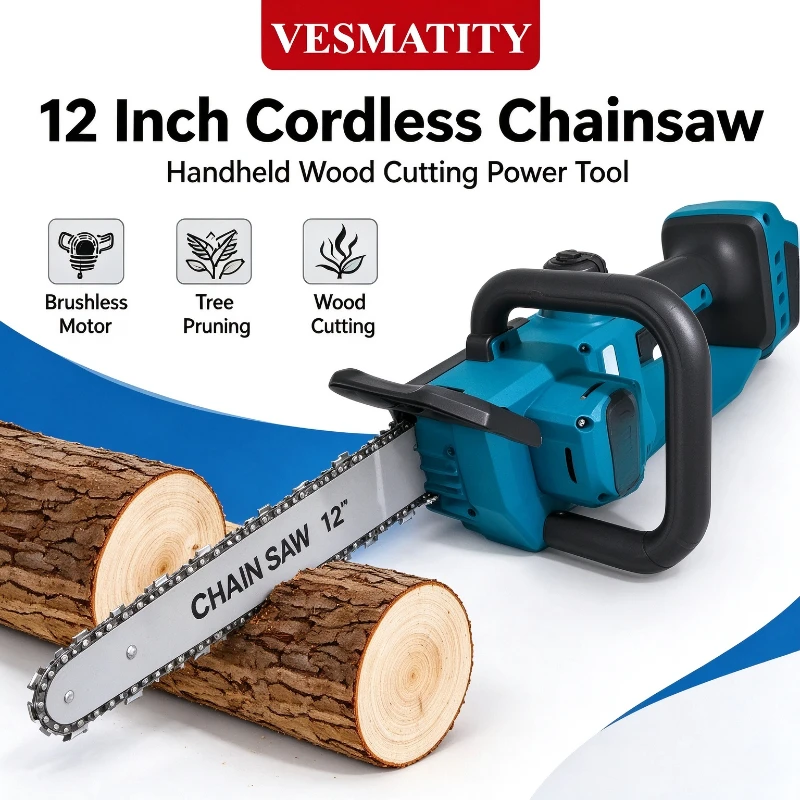 Handheld Electric Chainsaw 12-inch Cordless Brushless Woodworking Saw, Portable Wood Cutter,Garden Branch Trimming Tool