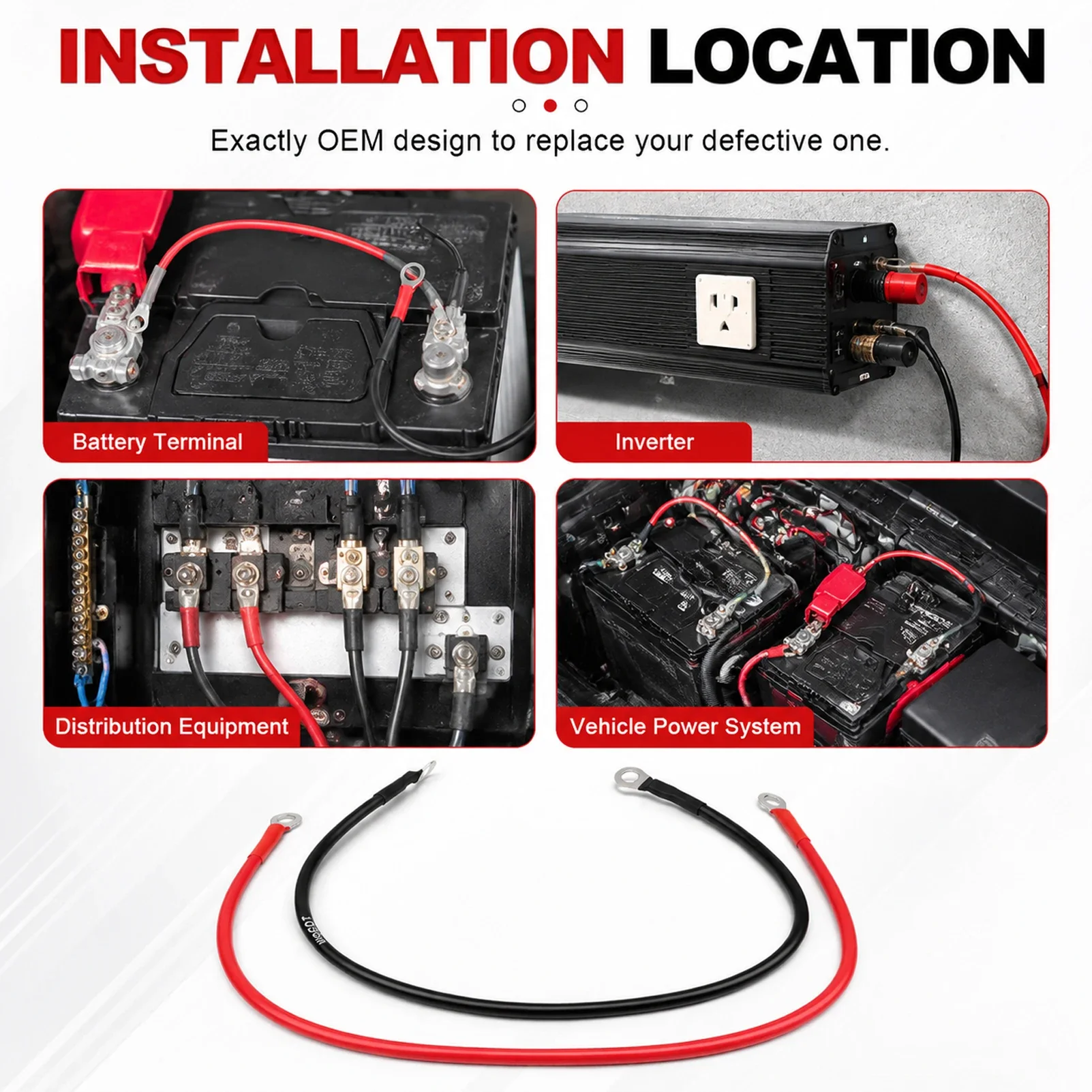 Power Connection Wire with Lug Battery Inverter Cable Set 8/6AWG with Terminals Stranded Copper Cord Solar