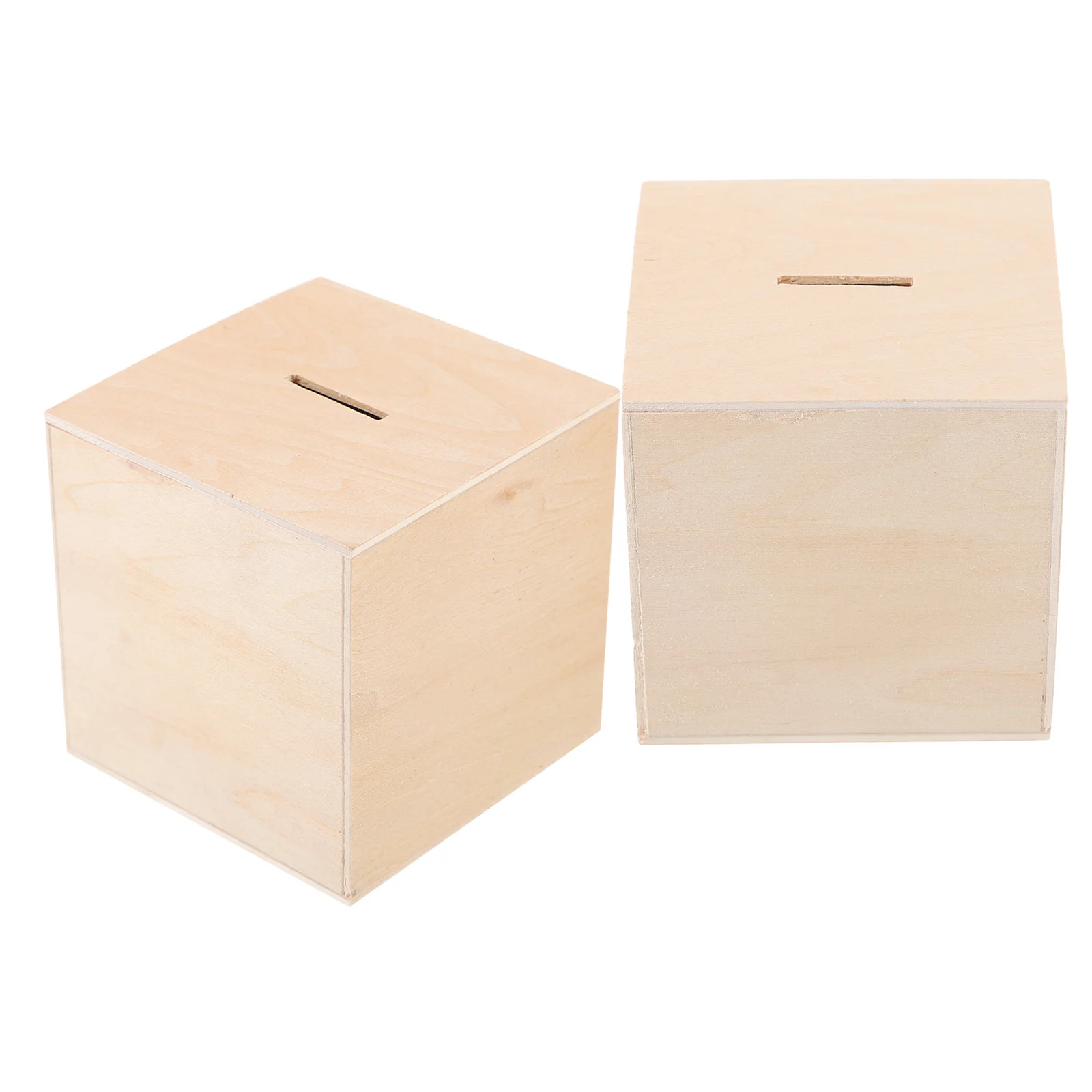 2Pcs Unfinished Wooden Piggy Banks DIY Money Boxes Coin Banks Cute Decorative Saving Jars for Home Decor