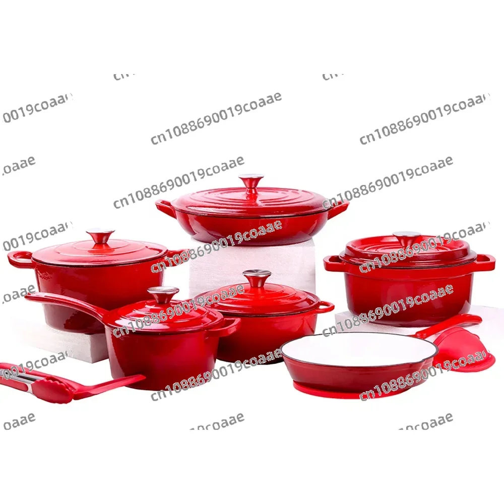 Kitchen Customizable  Enameled Dutch Oven Cast Iron Cookware Casserole Cooking Soup & Stock Pots and Pans Set