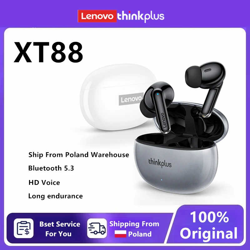 Słuchawki douszne Lenovo XT88 TWS Bluetooth HiFi z redukcją szumów, sterowaniem dotykowym, długą żywotnością baterii, słuchawki sportowe z mikrofonem