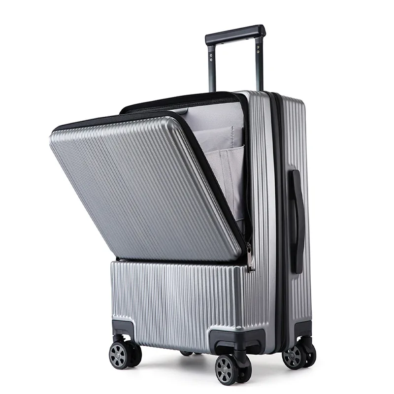 Trolley-Gepäck mit Aluminiumrahmen, Geschäftsreisekoffer auf Rollen, Koffer mit Laptoptasche, Rollgepäck, mit Micro-USB