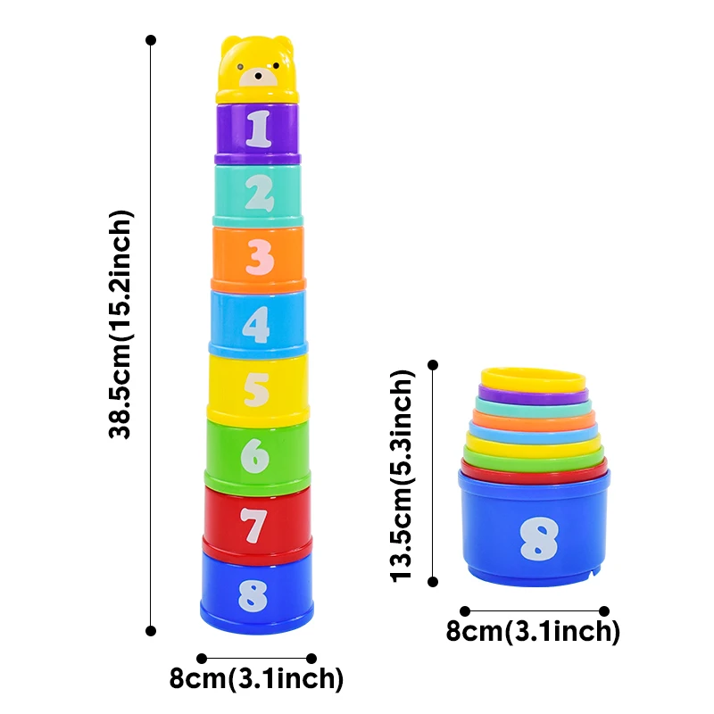 9pcs/set Kids Stack Cups Toys Early Educational Figures Letters Foldind Stack Cup Tower Baby Intelligence Training Toy Gifts